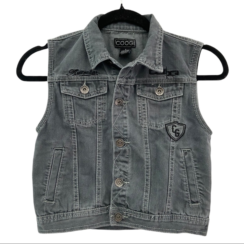 Kids Coogi Gray Denim Button Up Sleeveless Vest